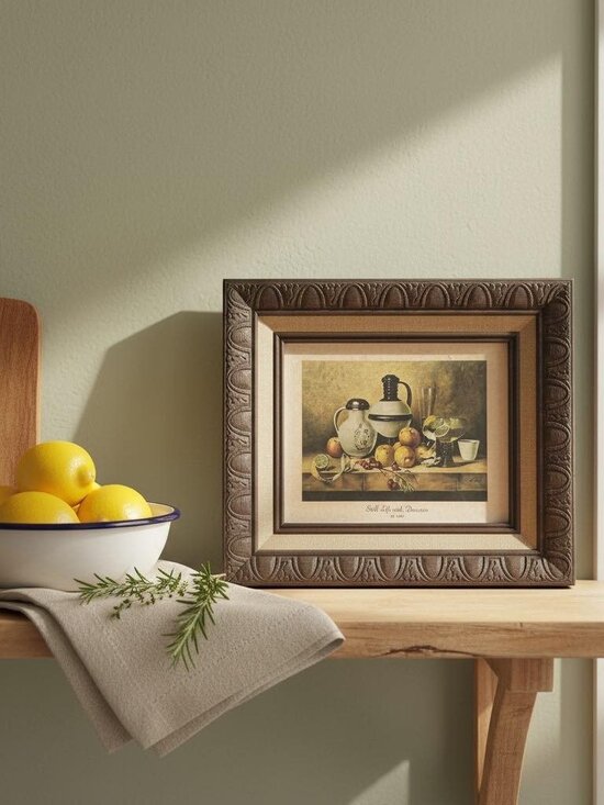 Vintage Framed Wall Art – “Still Life with Decanter” – 1970s European Fruit Bowl - Picture 1 of 13
